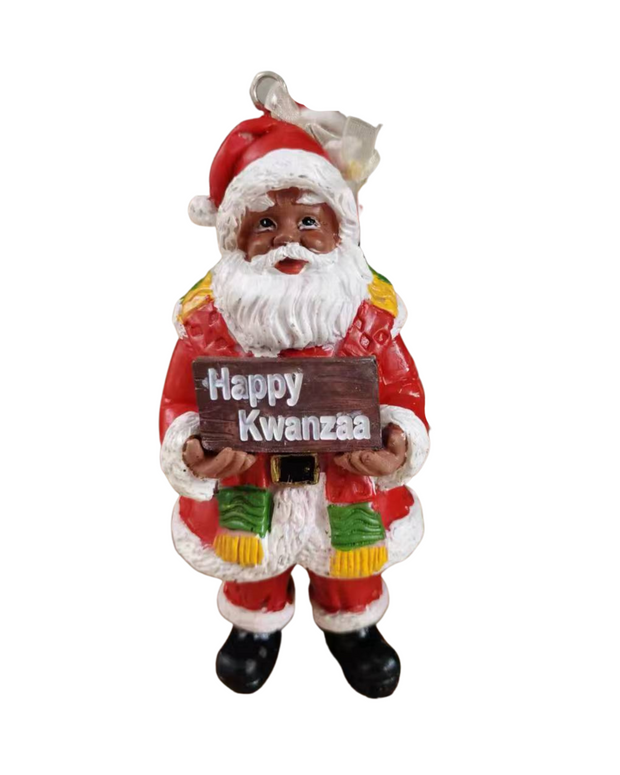 First Fruits Kwanzaa Black Santa Holiday Ornament ~ Choose from Two (2) Phrases