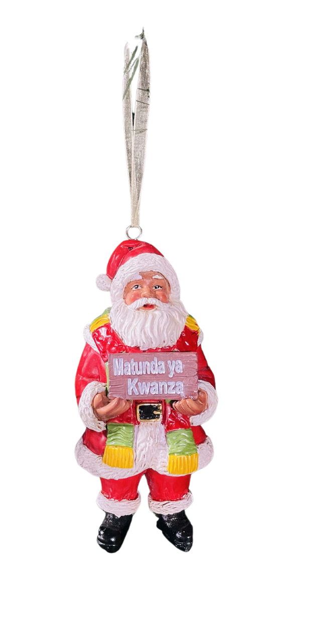 First Fruits Kwanzaa Black Santa Holiday Ornament ~ Choose from Two (2) Phrases