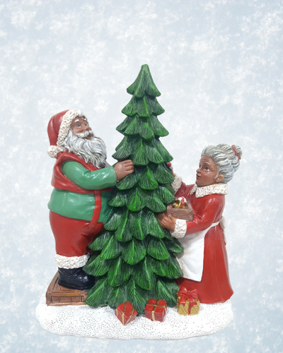 Oh Christmas Tree Black Santa and Mrs. Claus Holiday Christmas Figurine ~ Beautifully Designed and Hand Painted